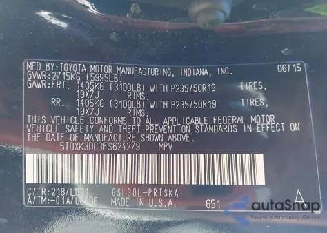 2015 Toyota Sienna Se 8 Passenger z USA, uszkodzony, nr VIN 5TDXK3DC3FS624279